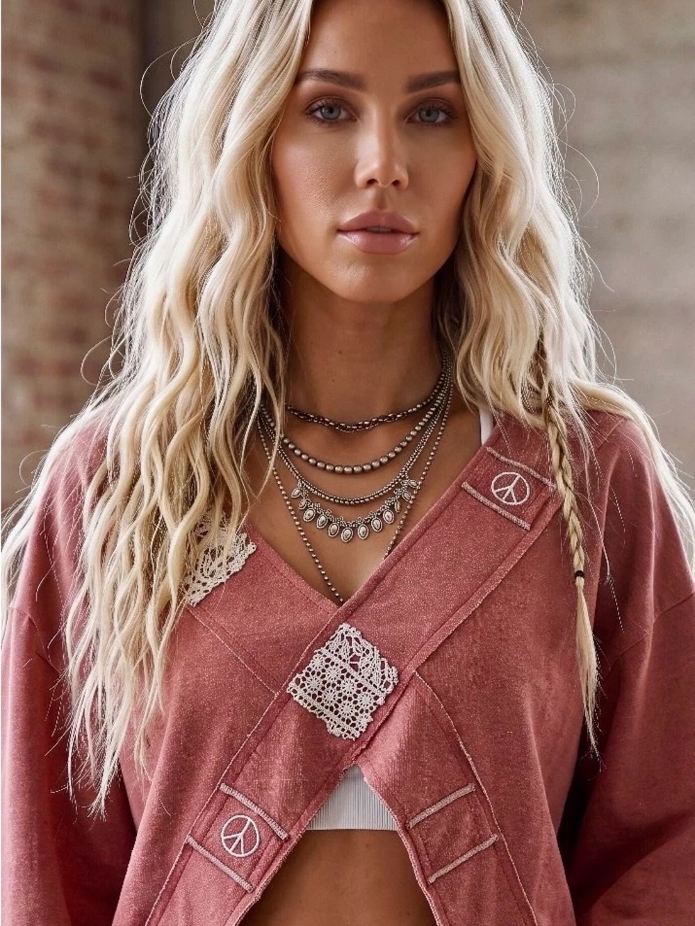 NWT POL Peace Sign Love Criss Cross Sweatshirt Top - Picture 3 of 8